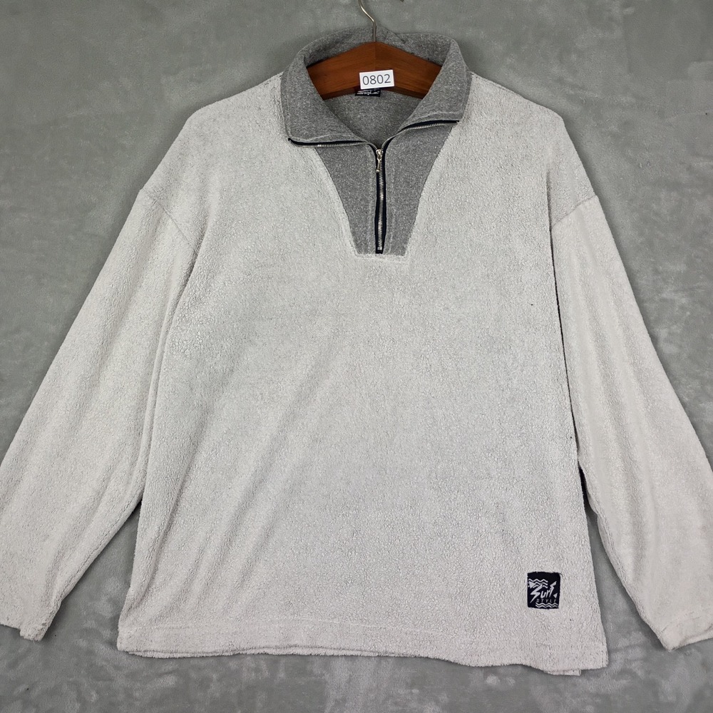 Surf Style Terry Cloth Pullover Mens XL Grey Quarter Zip 90s Vintage Gorpcore